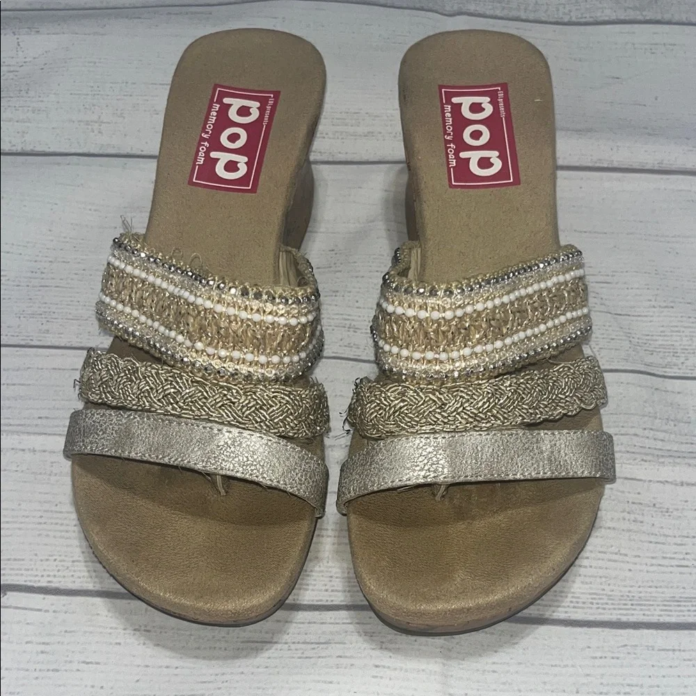 Pop Gold Metallic Braided & Beaded Wedges - Picture 2 of 6